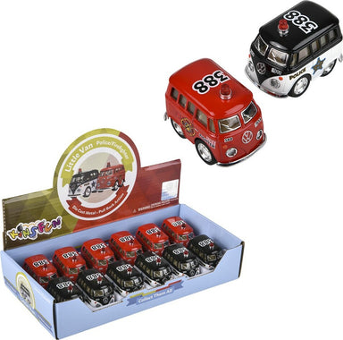 2" Diecast Pull Back VW Mini Police & Firefighter Bus (assortment - sold individually)