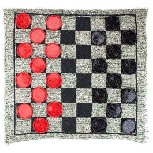 3-in-1 Giant Checkers Rug with Mega Tic Tac Toe