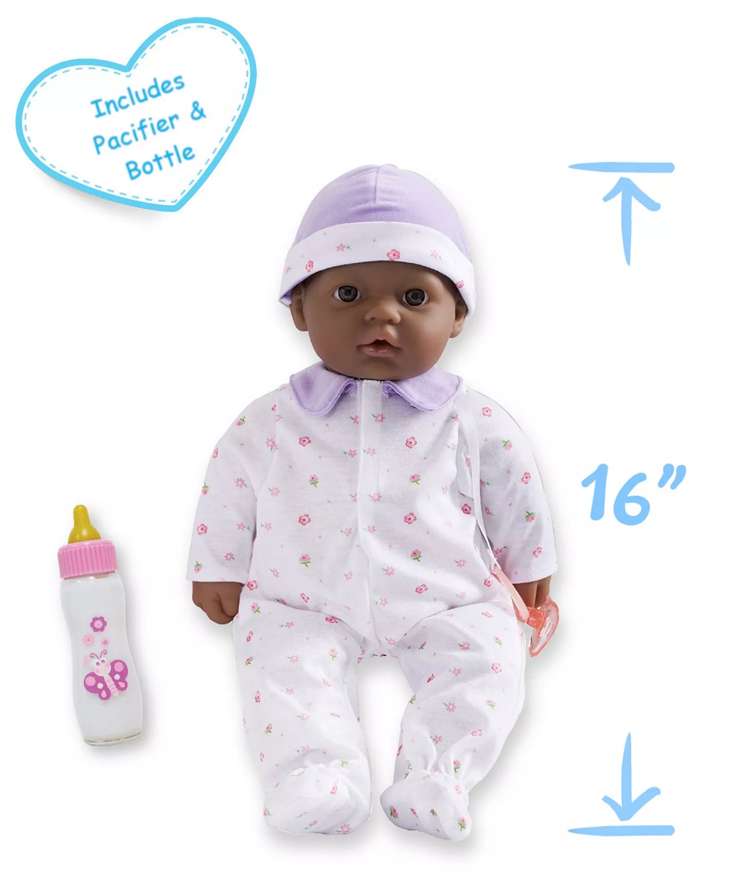 La Baby 16 inches Soft Body African American Baby Doll in Purple Outfit - 6