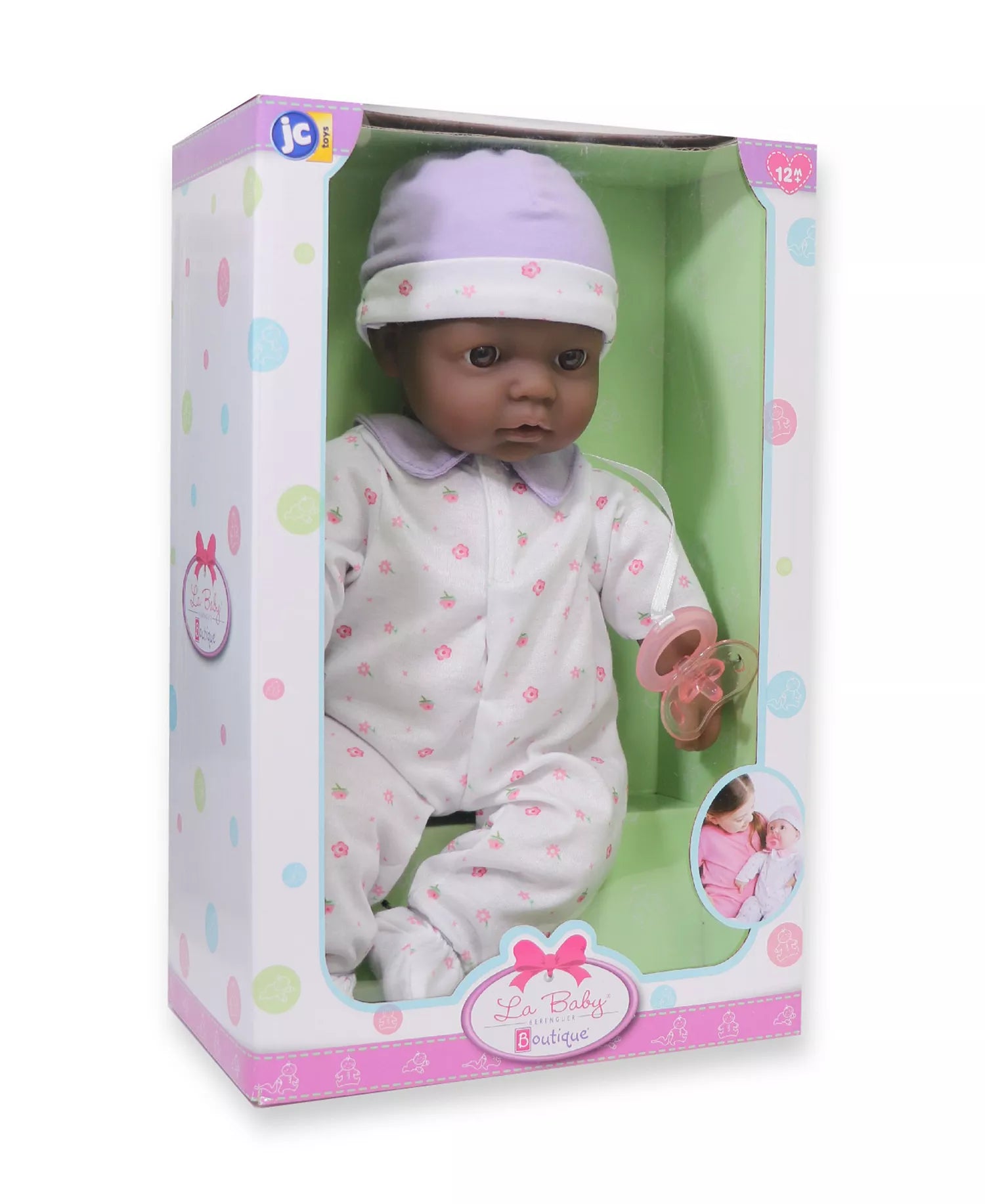La Baby 16 inches Soft Body African American Baby Doll in Purple Outfit - 6