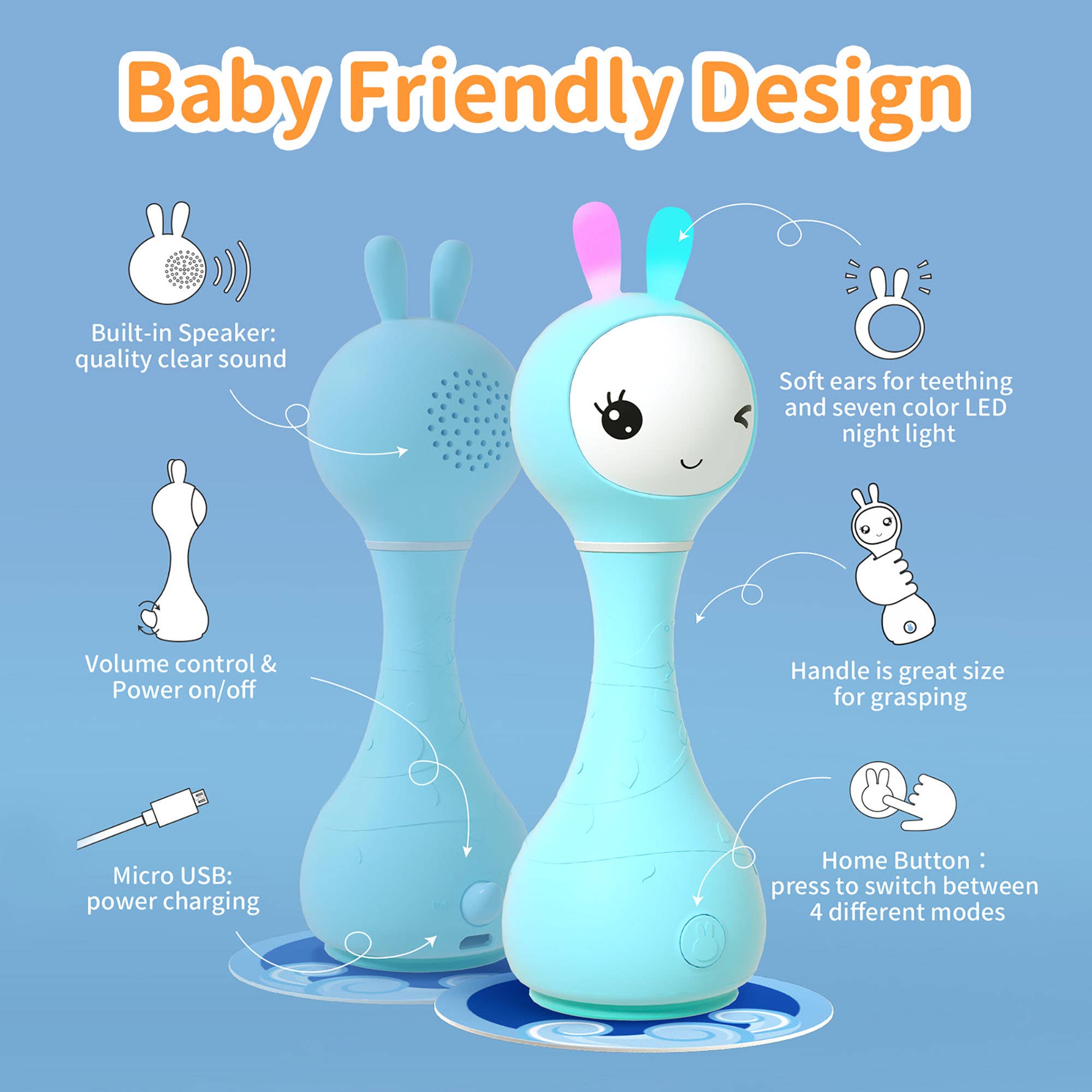 Smarty Bunny – Pink Sensory Toy with Music, Lights & Teether