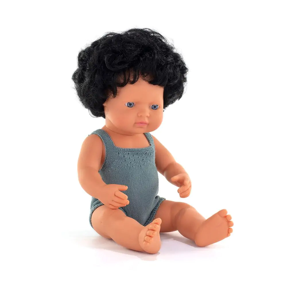 Baby Doll Caucasian Boy with Curly Black Hair