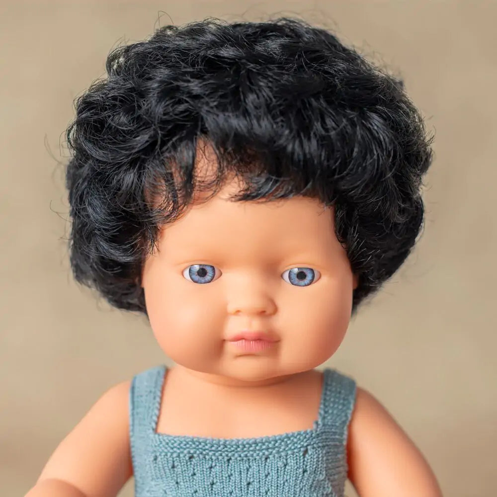 Baby Doll Caucasian Boy with Curly Black Hair
