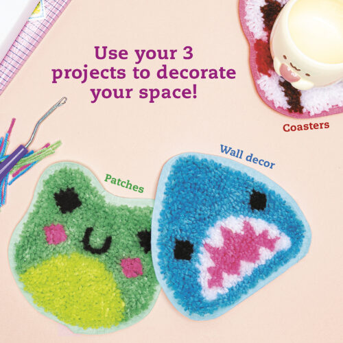 Latch Hook Animals: Red Panda, Frog & Shark