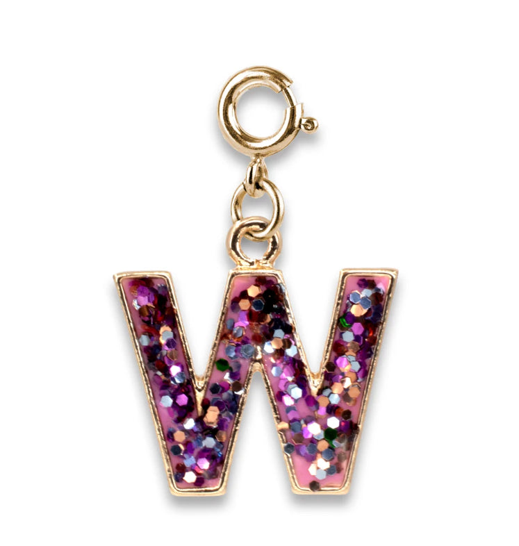 Gold Glitter Initials - W Charm