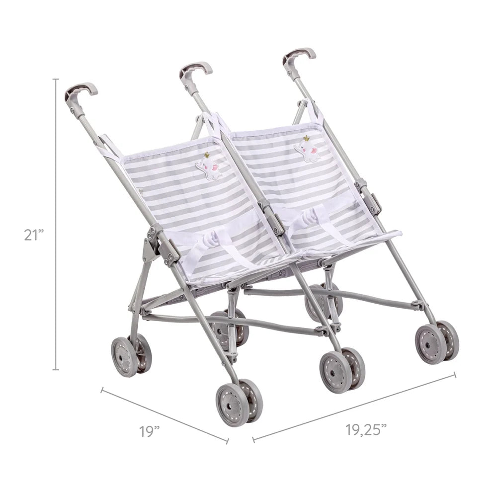 JC Toys Nonis Boutique Twin Doll Stroller - Grey Elephant Double Stroller