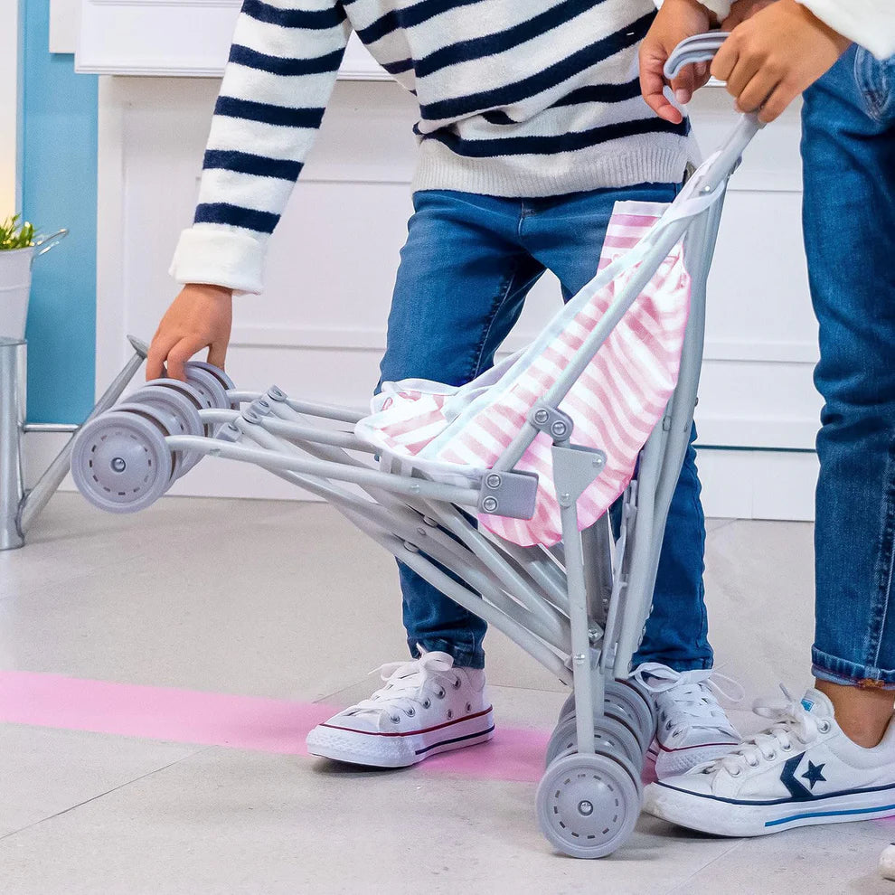 Nonis Boutique Twin Doll Stroller - Pink Elephant Double Umbrella Stroller for Dolls & Plush Toys
