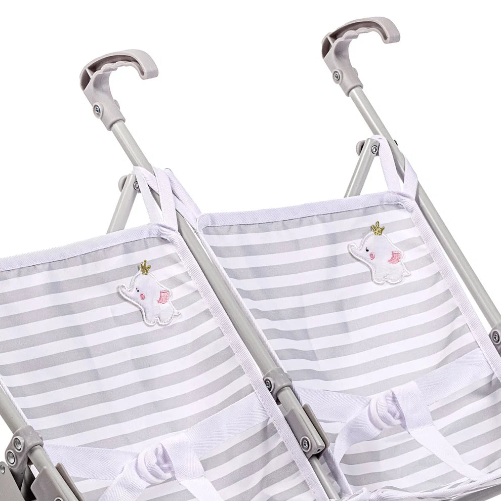 JC Toys Nonis Boutique Twin Doll Stroller - Grey Elephant Double Stroller