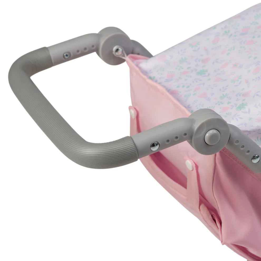 Boutique Pink Jogger Doll Stroller- Floral Folding Doll Pram with Sun Canopy, Storage Basket & Seat Belt for Dolls
