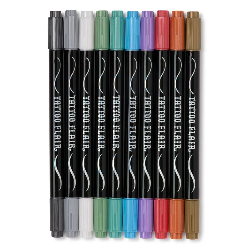 Metallic Tattoo Flair 10 Tattoo Markers + 12 Stencils