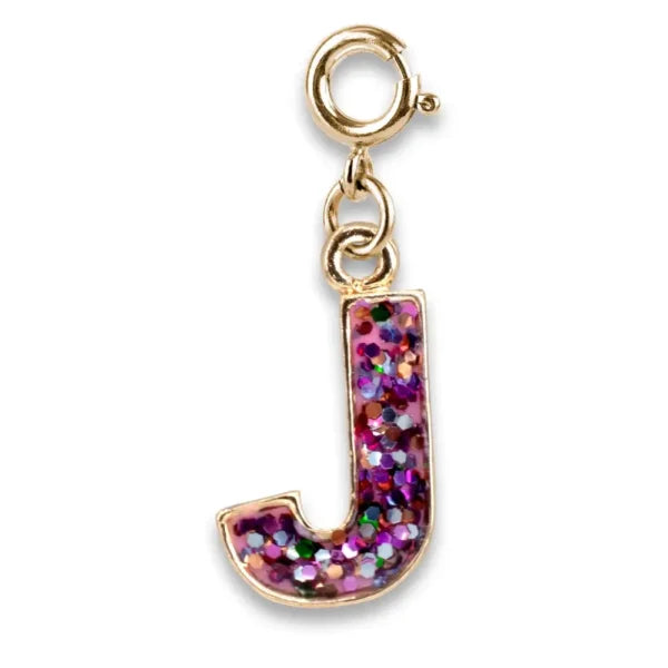 Gold Glitter Initials - J Charm