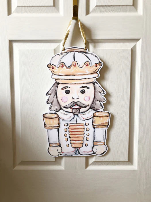 White Gold Nutcracker Door Hanger