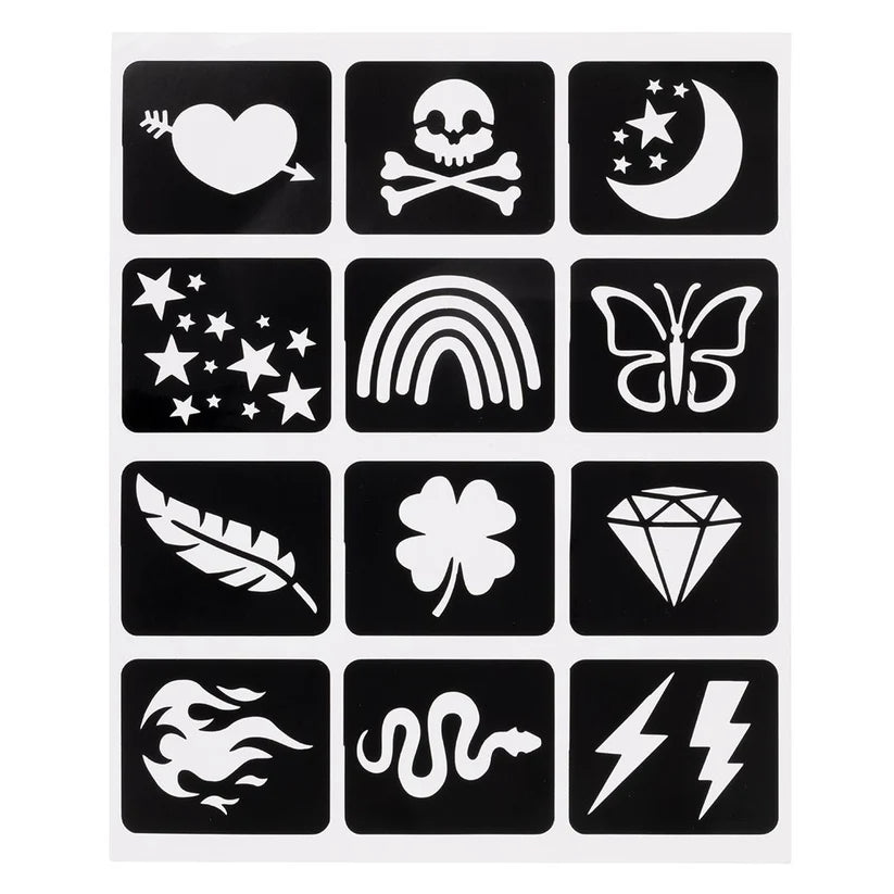 Metallic Tattoo Flair 10 Tattoo Markers + 12 Stencils