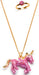 Glitter Pink Unicorn Necklace & Ring Set