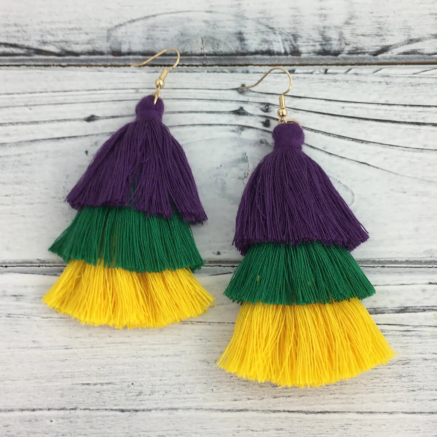 Mardi Gras Three Tier Tassel Earrings