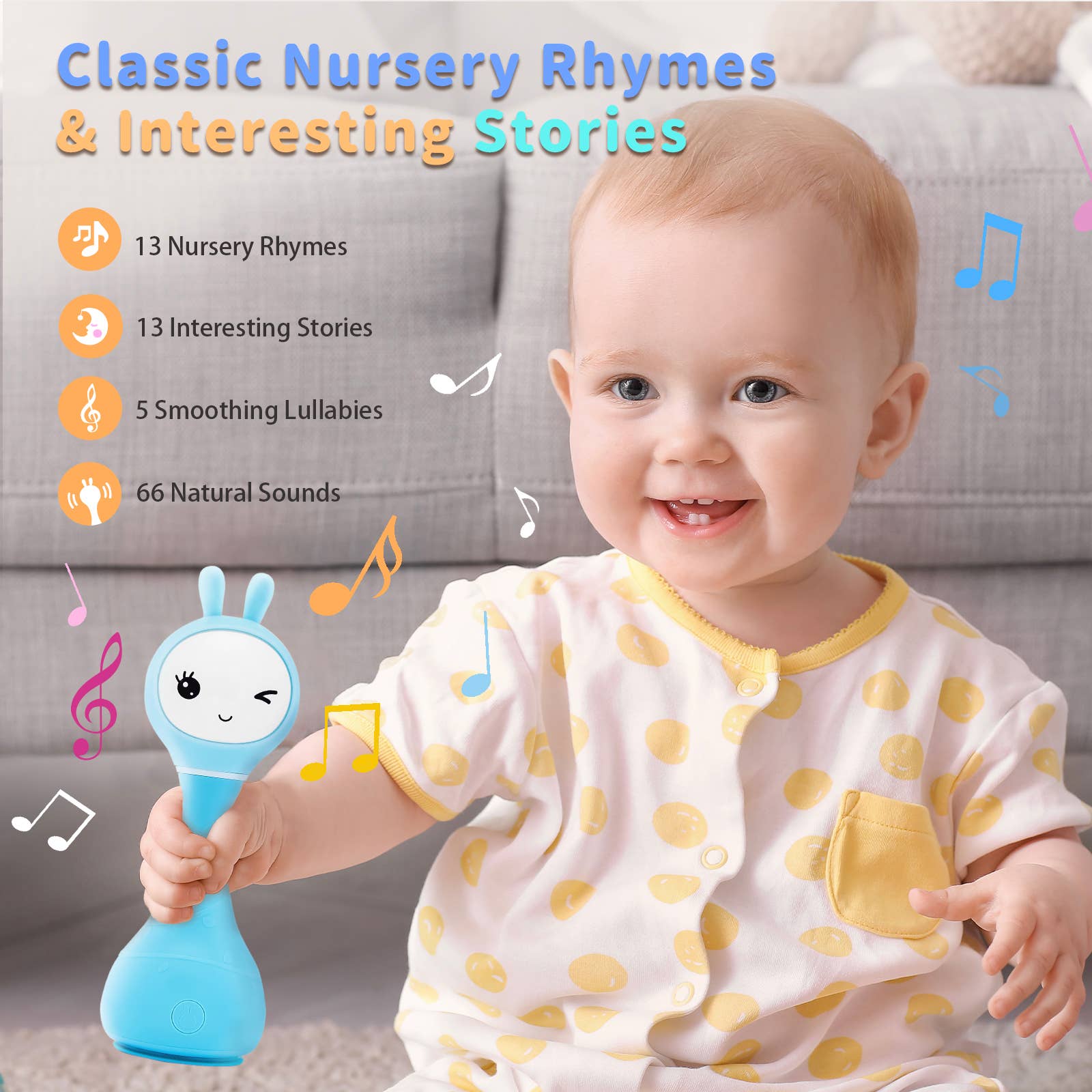 Smarty Bunny – Pink Sensory Toy with Music, Lights & Teether