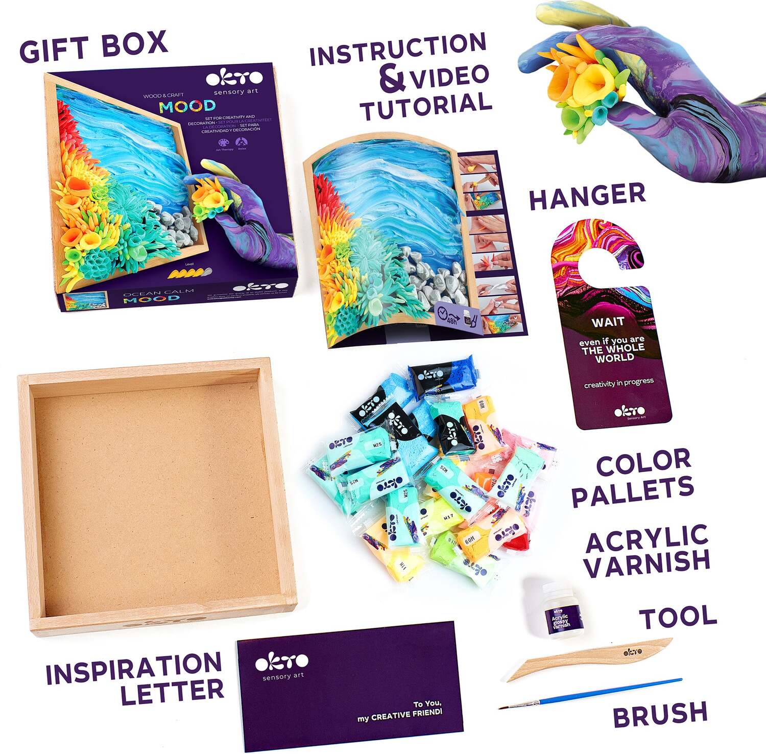 OKTO Air-Dry Clay 3D Painting Kit - Mood Ocean Calm (8.3 x 8.3 in)