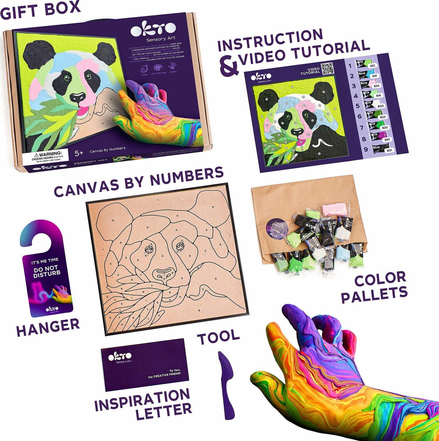 OKTO Clay-by-Numbers Kit – "Panda" (11.4" x 11.4")