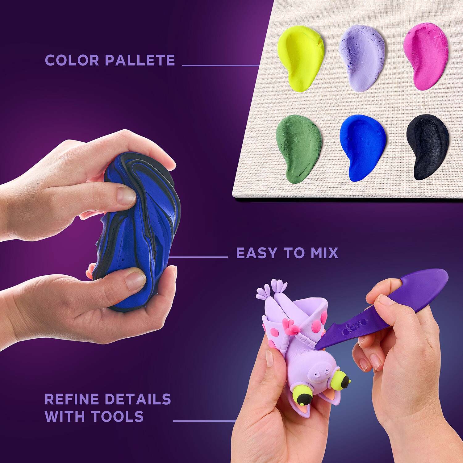 OKTO Little Worlds - Bat - Foam Air‑Dry Clay Wooden Art Kit (-8.3" Square) - Ages 8+