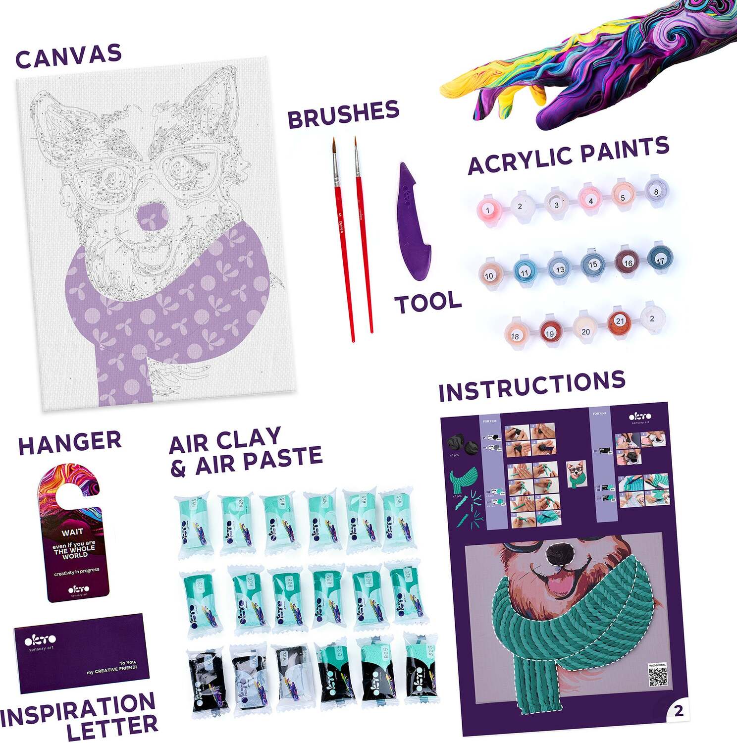 OKTO Air-Dry Clay 3D Painting Kit - Kit Fashion Corgi (11.8 x 15.7 in)