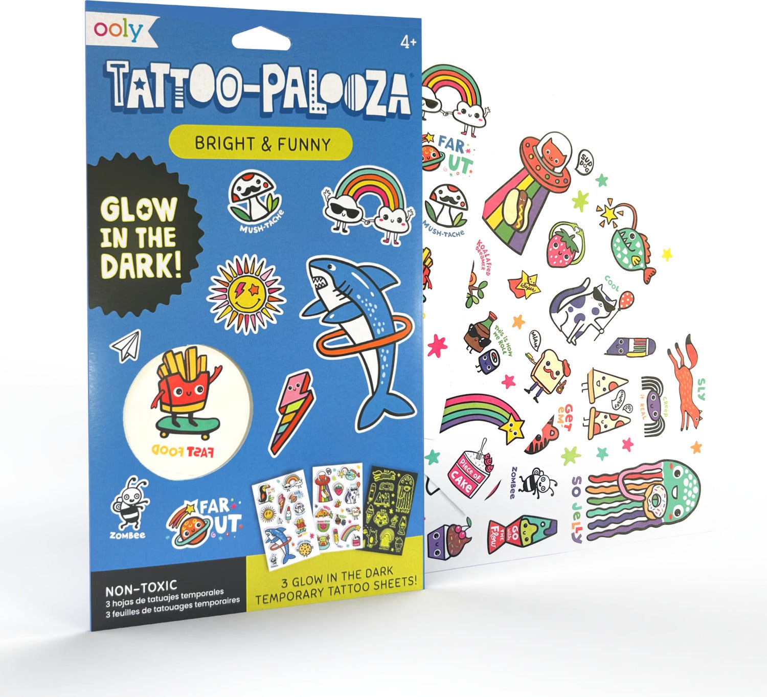 Tattoo-Palooza Glow in the Dark Temporary Tattoos - Bright & Funny - 3 Sheets
