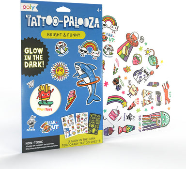 Tattoo-Palooza Glow in the Dark Temporary Tattoos - Bright & Funny - 3 Sheets