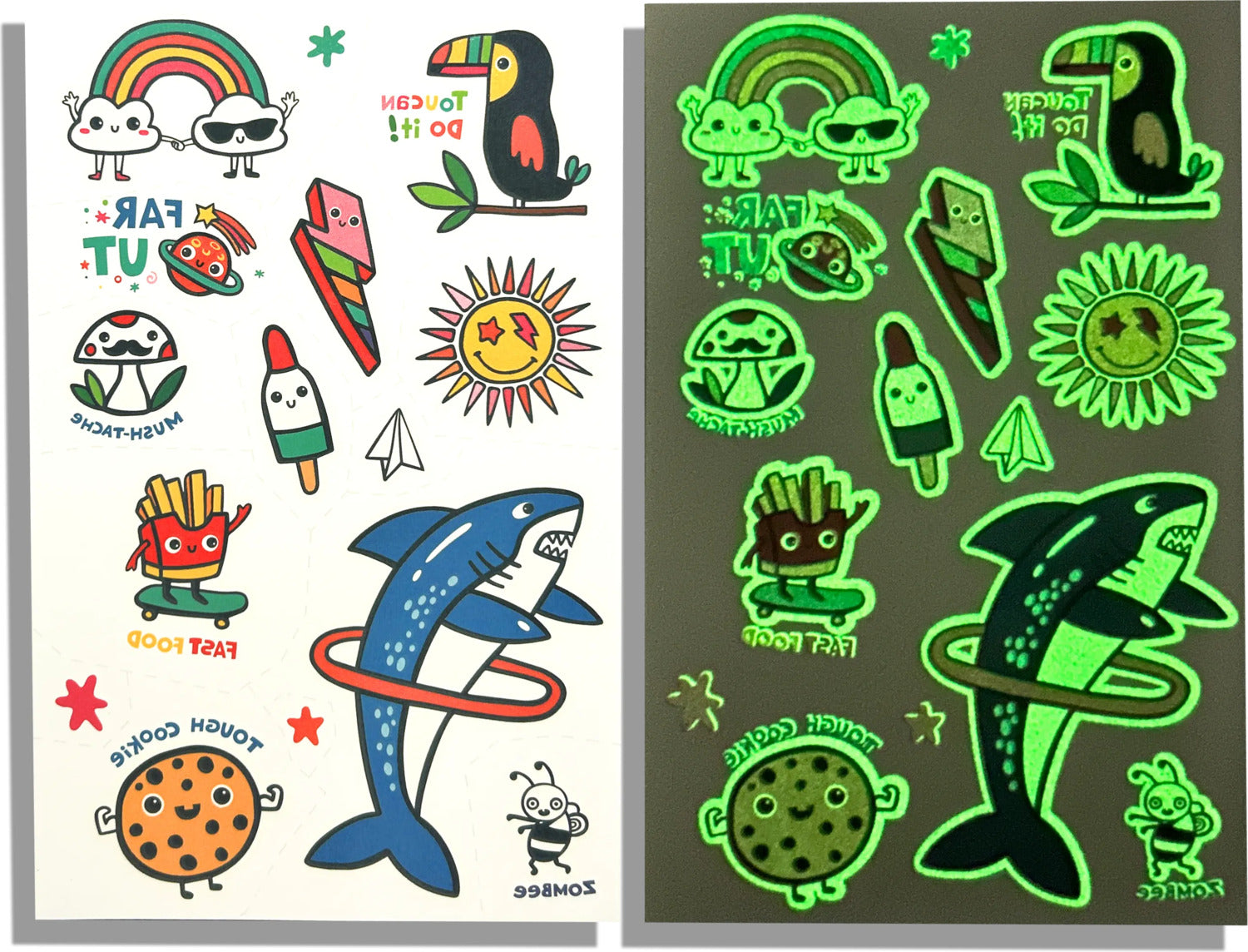 Tattoo-Palooza Glow in the Dark Temporary Tattoos - Bright & Funny - 3 Sheets