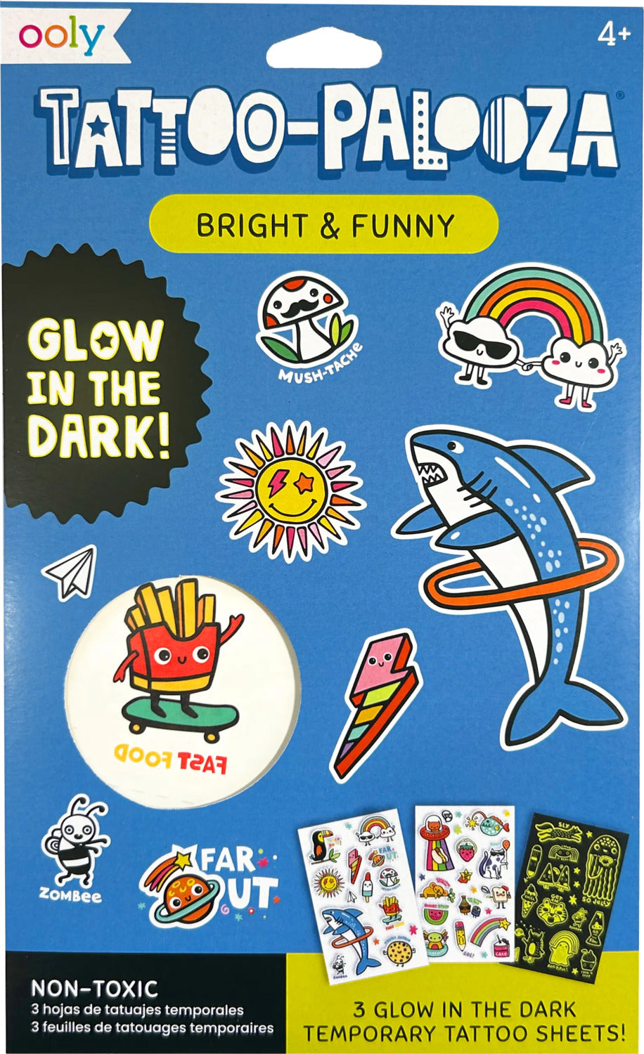 Tattoo-Palooza Glow in the Dark Temporary Tattoos - Bright & Funny - 3 Sheets