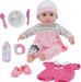 JC Toys 15" Soft Body Berenguer Boutique Baby Doll Gift Set- 10 Piece, Open/Close Eyes in Pink outfit