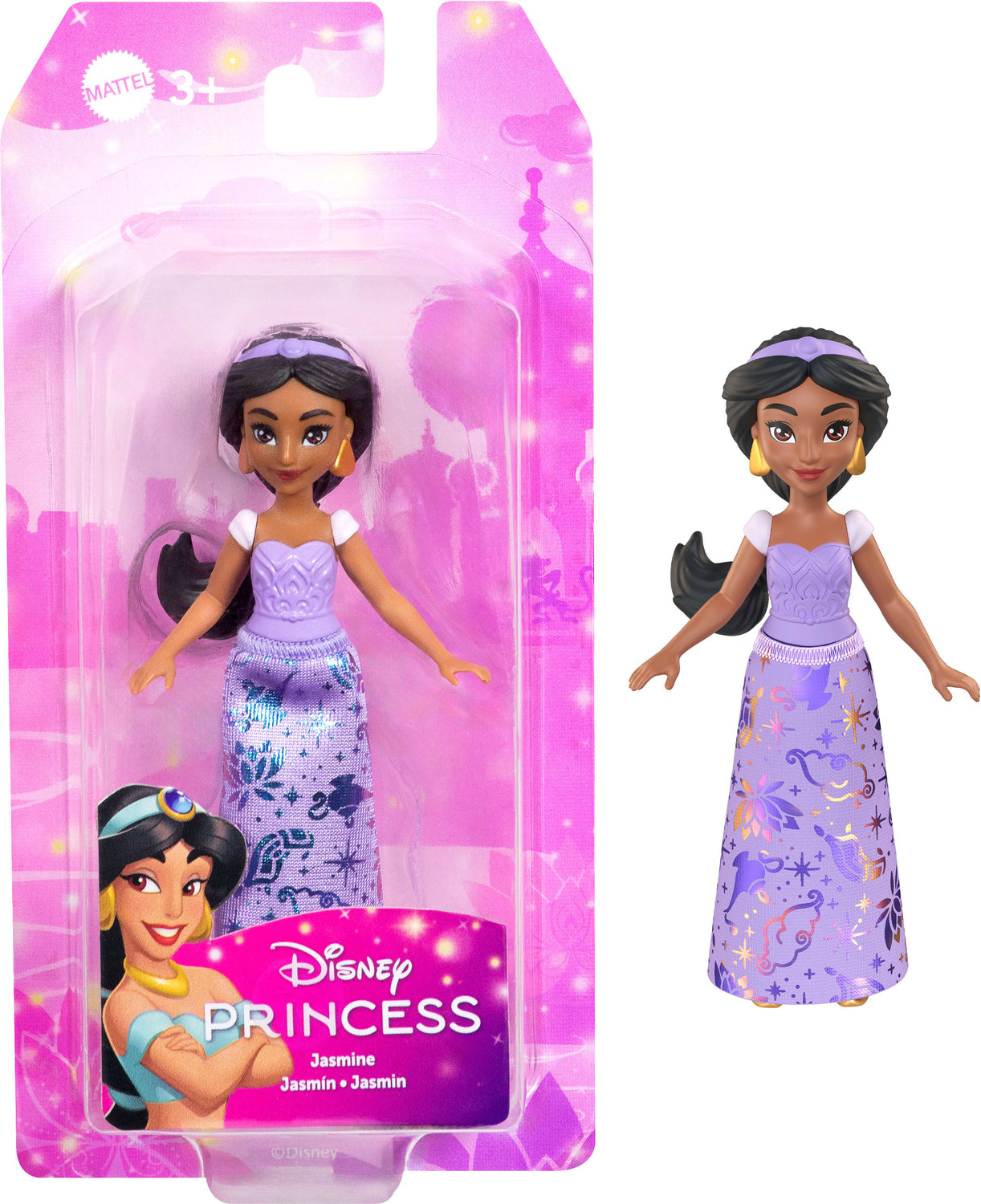 Disney Princess Jasmine Posable Small Doll in Shiny Outfit with Removable Skirt, Inspired by Movie