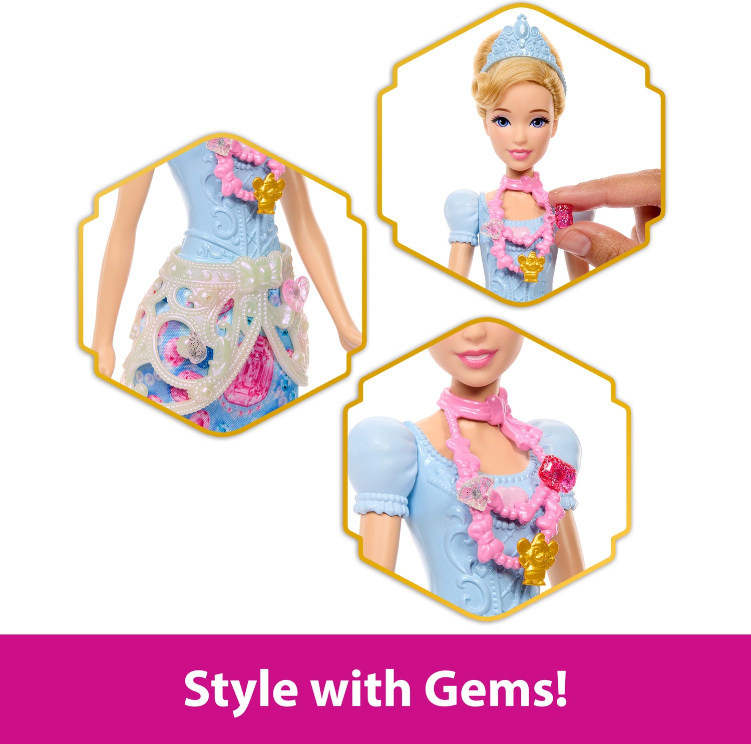 Disney Princess Jewel Reveal Cinderella Fashion Doll w/ 8 Surprises Including Gem Box & Accessories