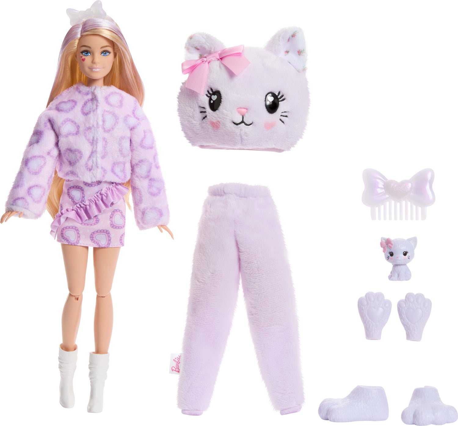 Barbie Cutie Reveal Doll & Accessories, Cuddly Series Kitten with 10 Surprises