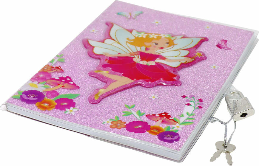 Pixie Fantasy Pink Glitter 3D Lockable Diary