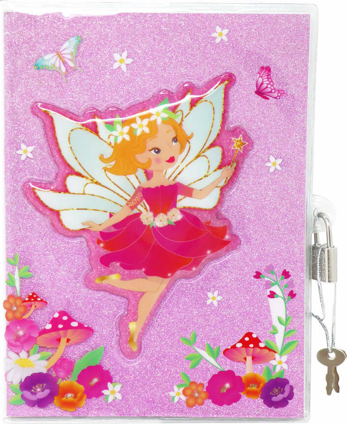 Pixie Fantasy Pink Glitter 3D Lockable Diary