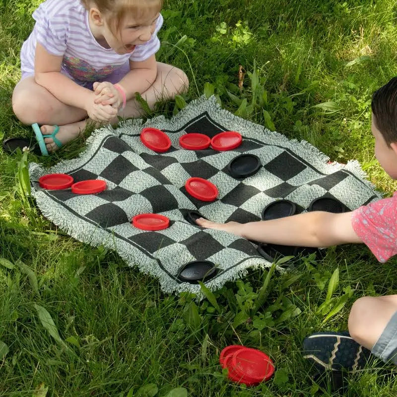 3-in-1 Giant Checkers Rug with Mega Tic Tac Toe