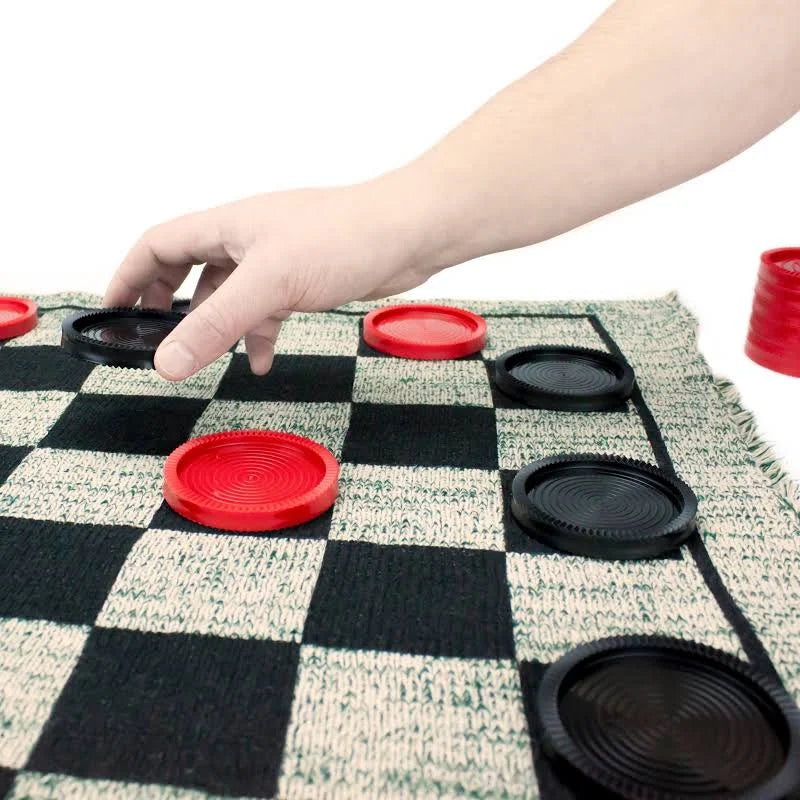 3-in-1 Giant Checkers Rug with Mega Tic Tac Toe
