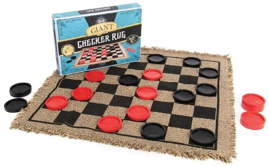 3-in-1 Giant Checkers Rug with Mega Tic Tac Toe