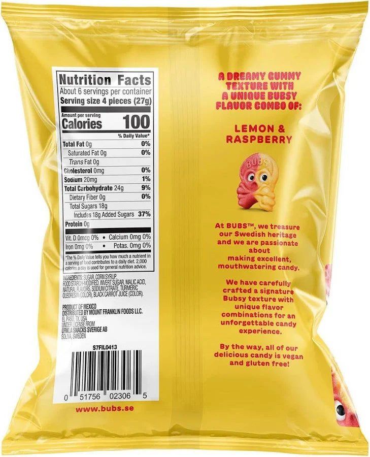 Bubs Sour Skalle Lemon Rasbperry Swedish Candy