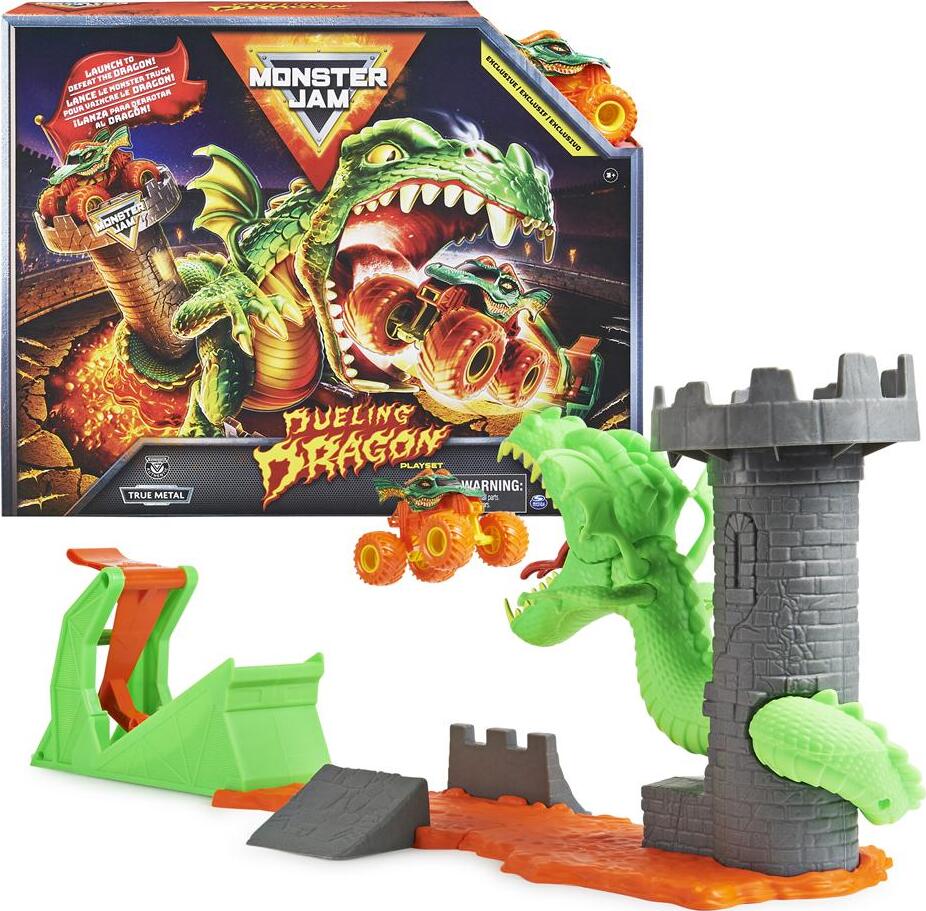 Monster Jam, Dueling Dragon Playset with Exclusive 1:64 Scale Dragon Monster Truck