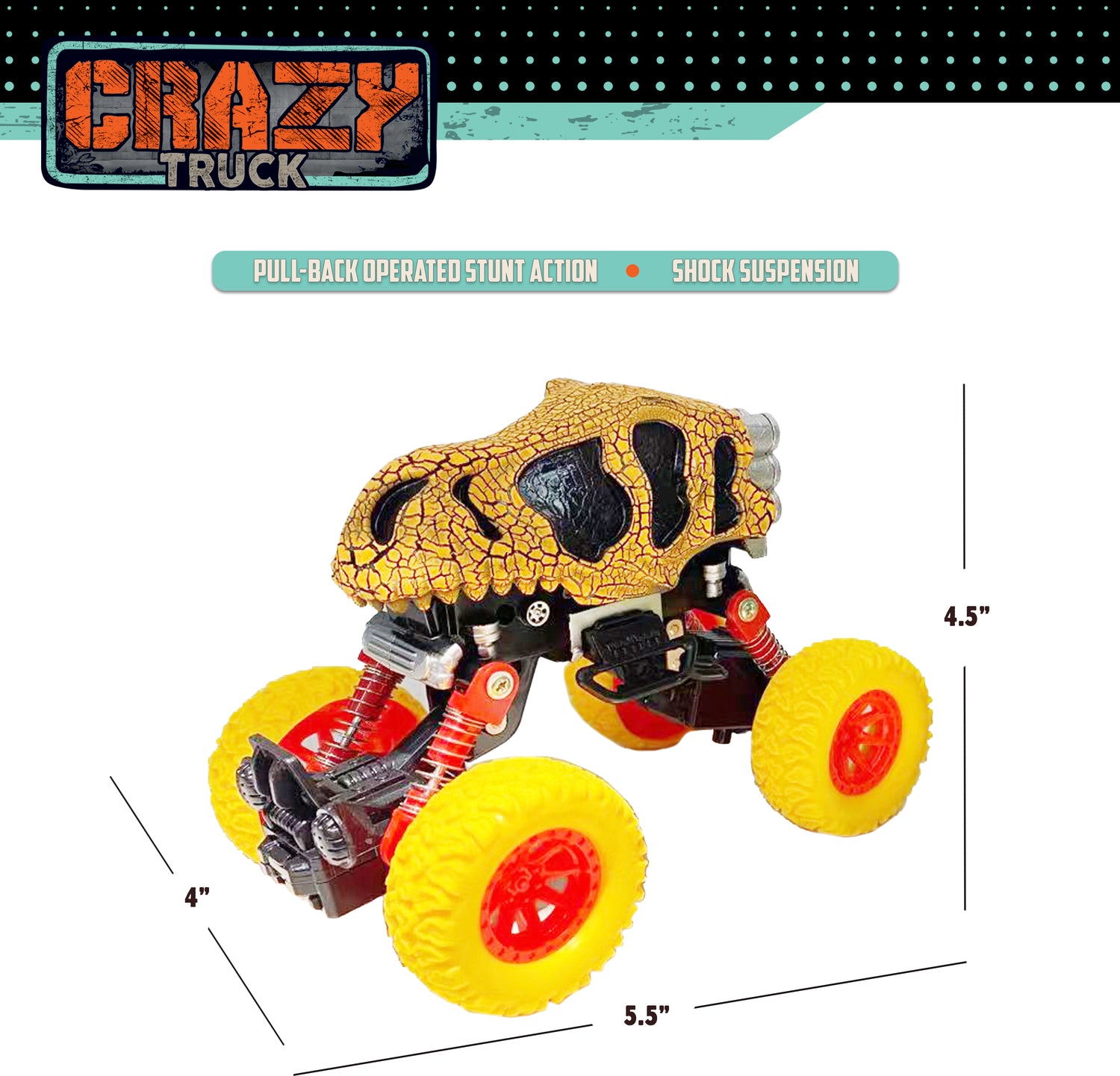 Crazy Truck - Pull Back Dinosaur Truck - Yellow