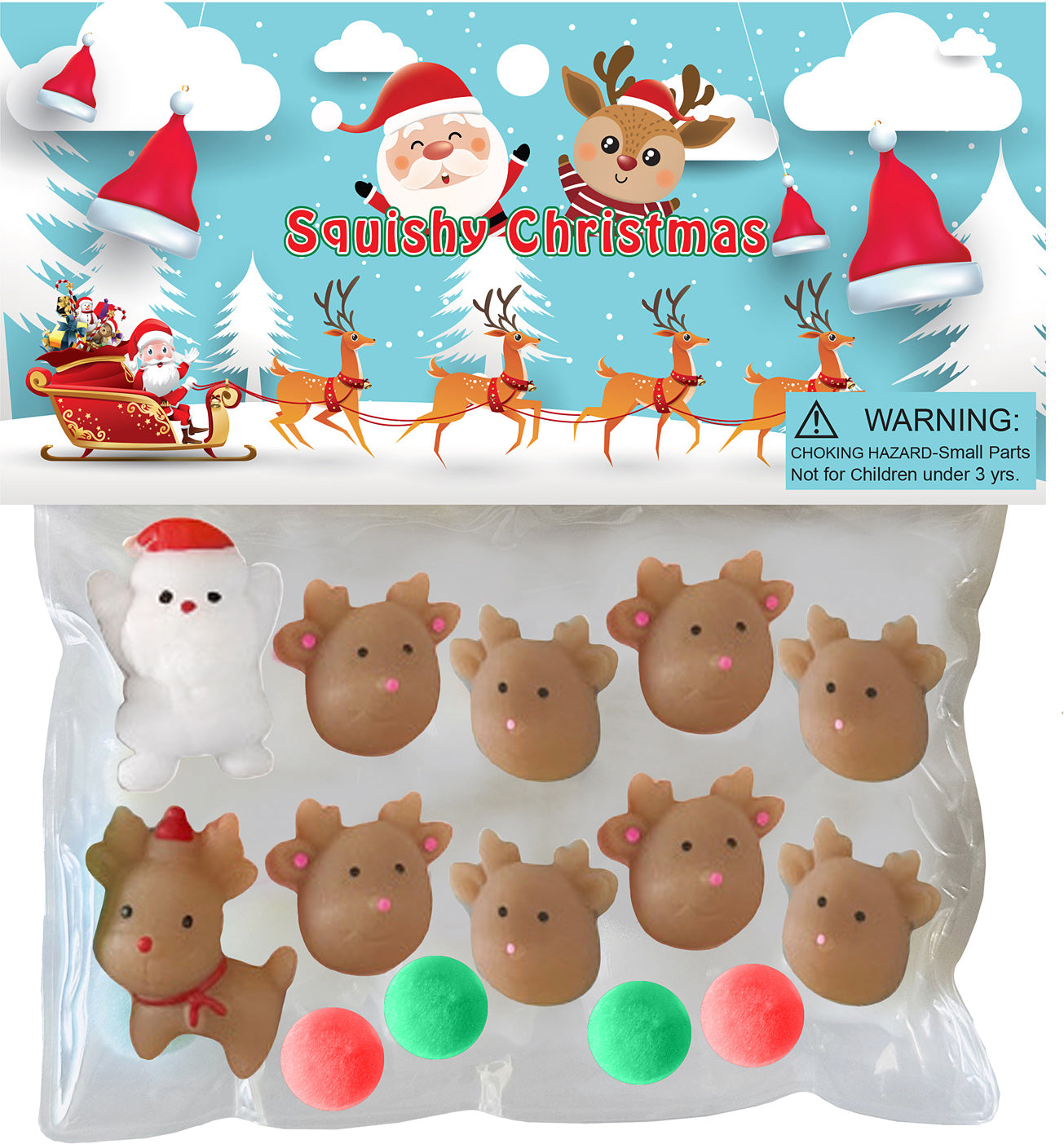 Taba-Zaba Squishy Christmas Santa with Reindeer 10 pc
