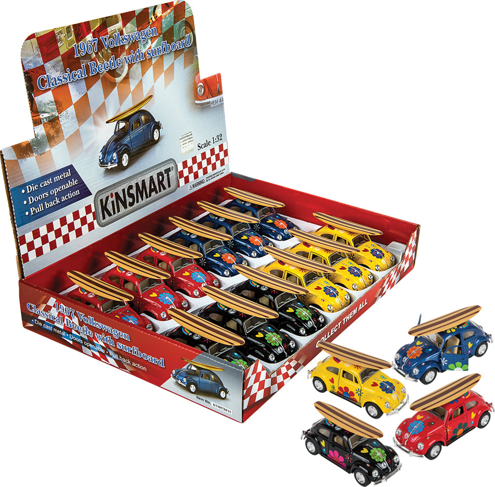 5" Die-cast Classic Vw Beetle With Surfboard
