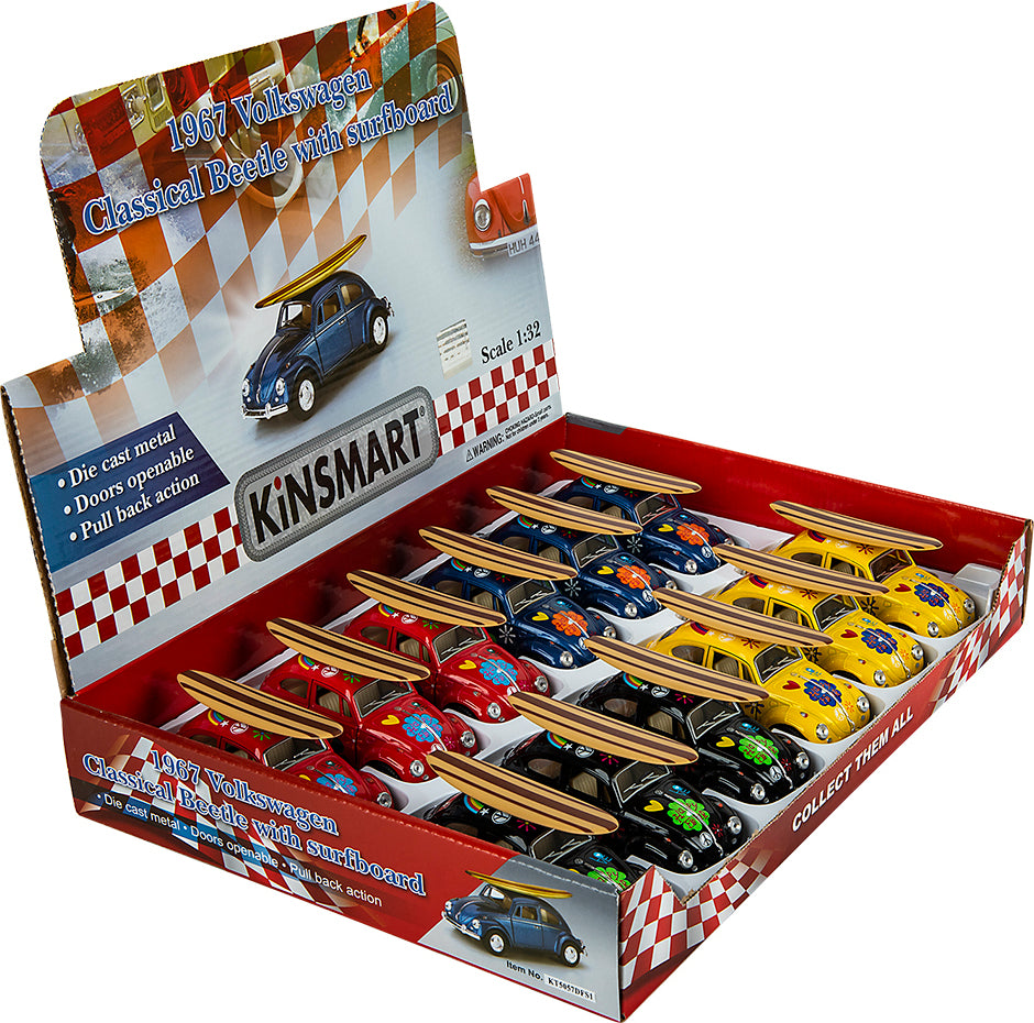 5" Die-cast Classic Vw Beetle With Surfboard