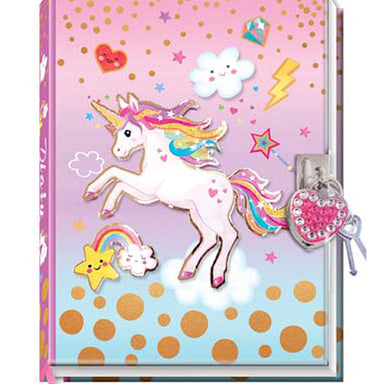 Diary With Lock In A Sealed PVC Package, Unicorn (new)