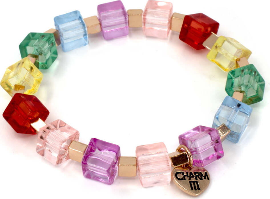 Gold Rainbow Cube Bead Stretch Bracelet