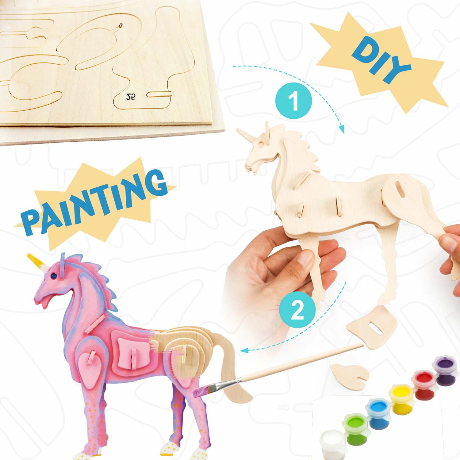 3D Wooden Puzzle Paint Kit - Unicorn