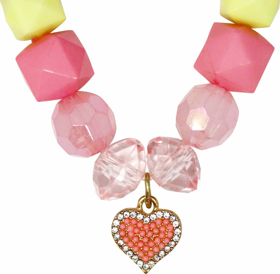 My Lovely Pink Heart Charm Stretch Beaded Necklace