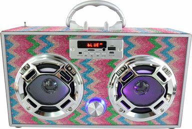 Bluetooth FM Radio W LED Speakers Chevron Bling Boombox