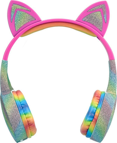 Stereo Bluetooth Headphones - Cat with Rainbow Glitter