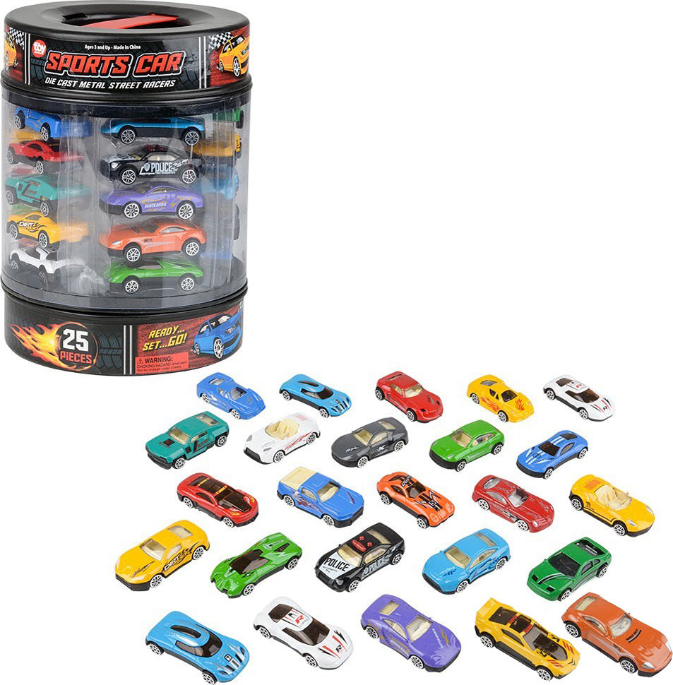 25pc Die-cast Car Set In Tire Carrying Tub